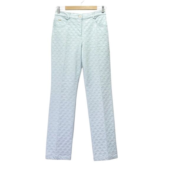 St. John Sport Aqua Blue Textured Pants Size 2 Straight Leg Logo Jacquard VTG - Picture 2 of 12
